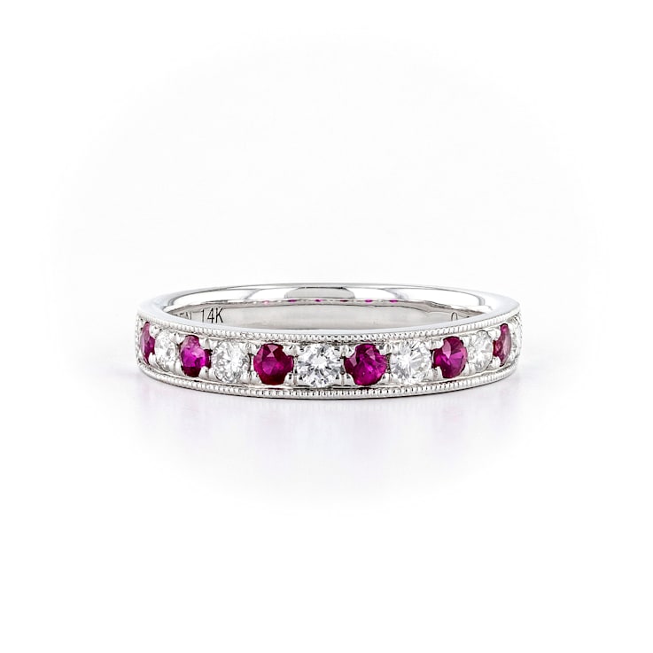 Round Diamond and Ruby 14K White Gold Ring