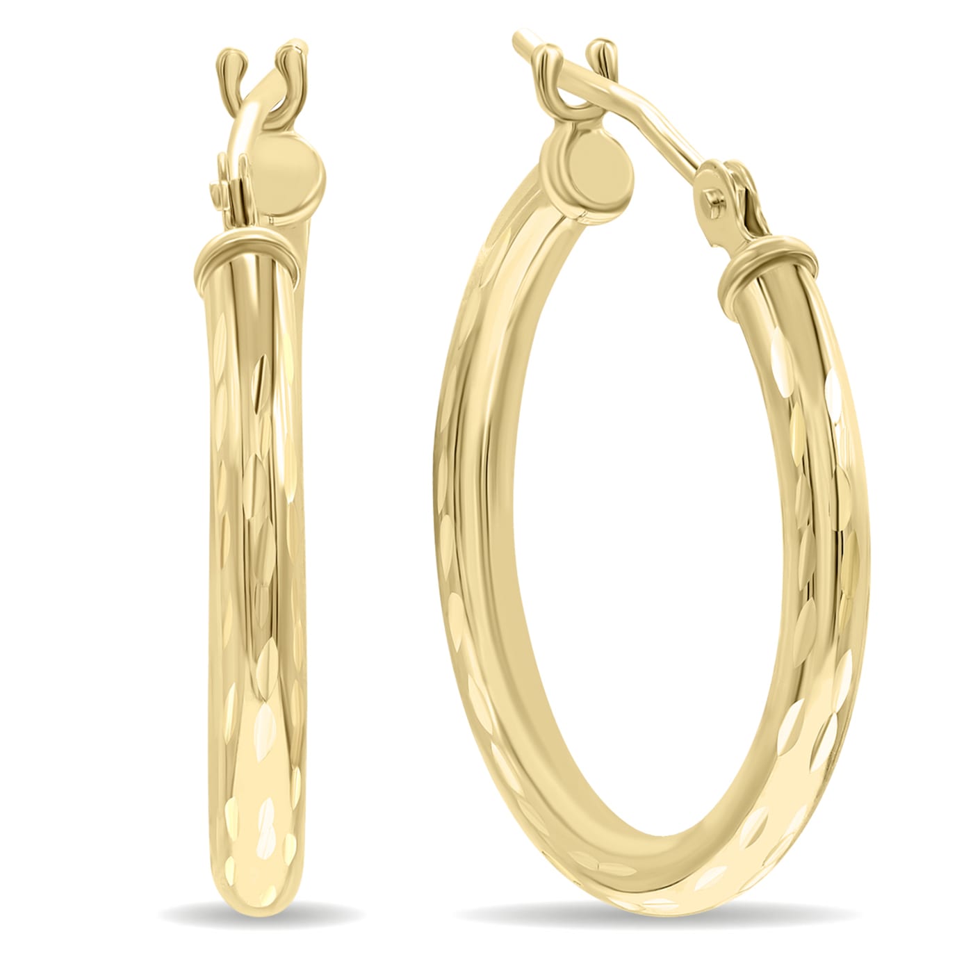 Adorna 14K Gold 2 Polished or Diamond Cut Hoop Earrings 