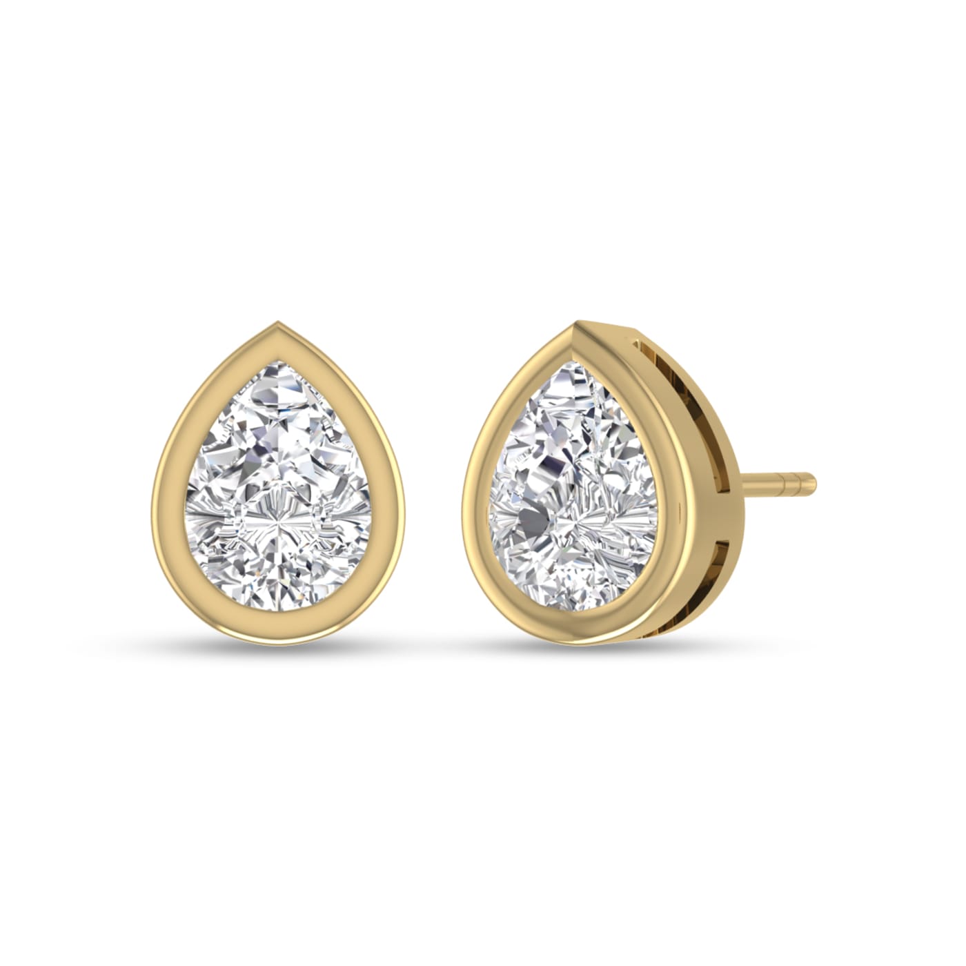 Lab Grown 1 Carat Pear Shaped Bezel Set Solitaire Diamond Earrings in 14K Yellow Gold 11SPNB