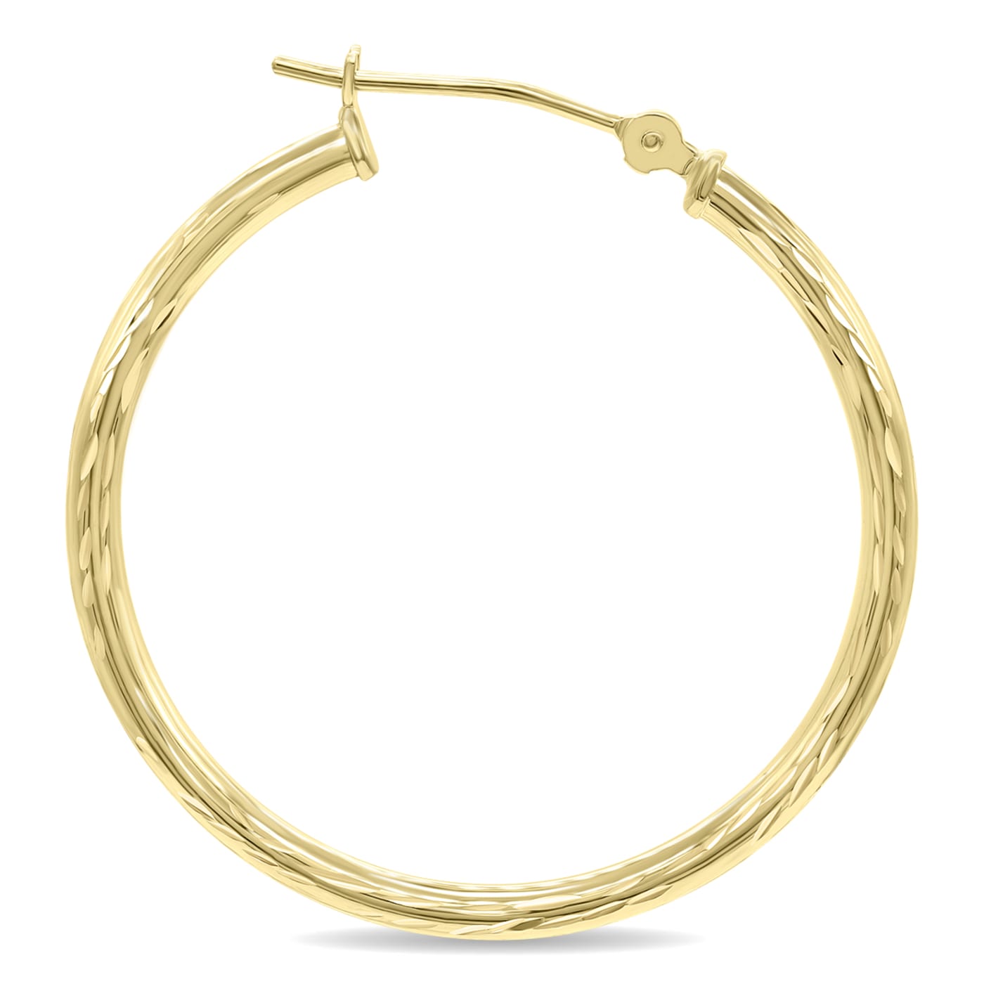 14K Yellow Gold Shiny Diamond Cut Engraved Hoop Earrings (30mm) - 1CM55A