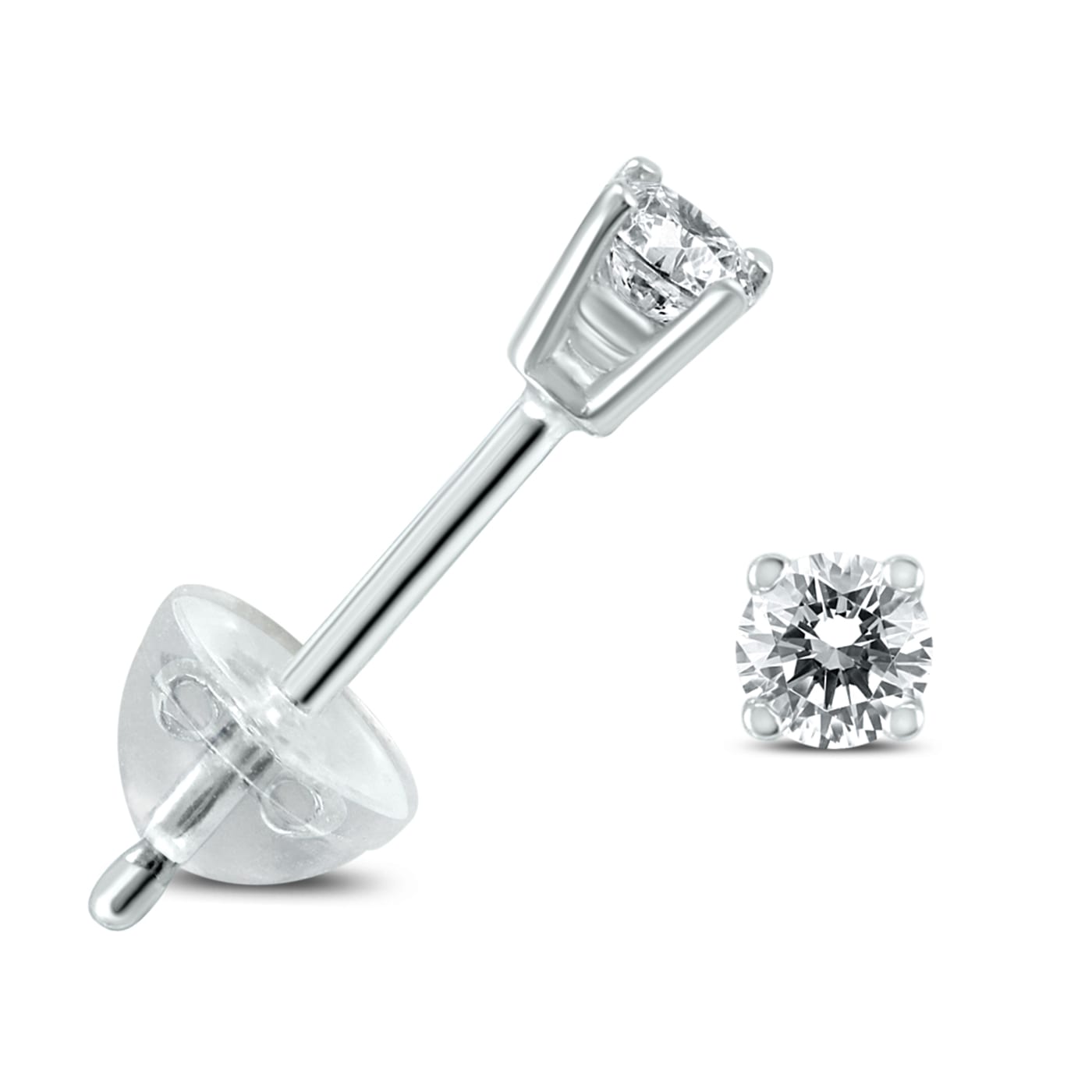 05CTW Round Diamond Solitaire Stud Earrings In 14k White Gold with