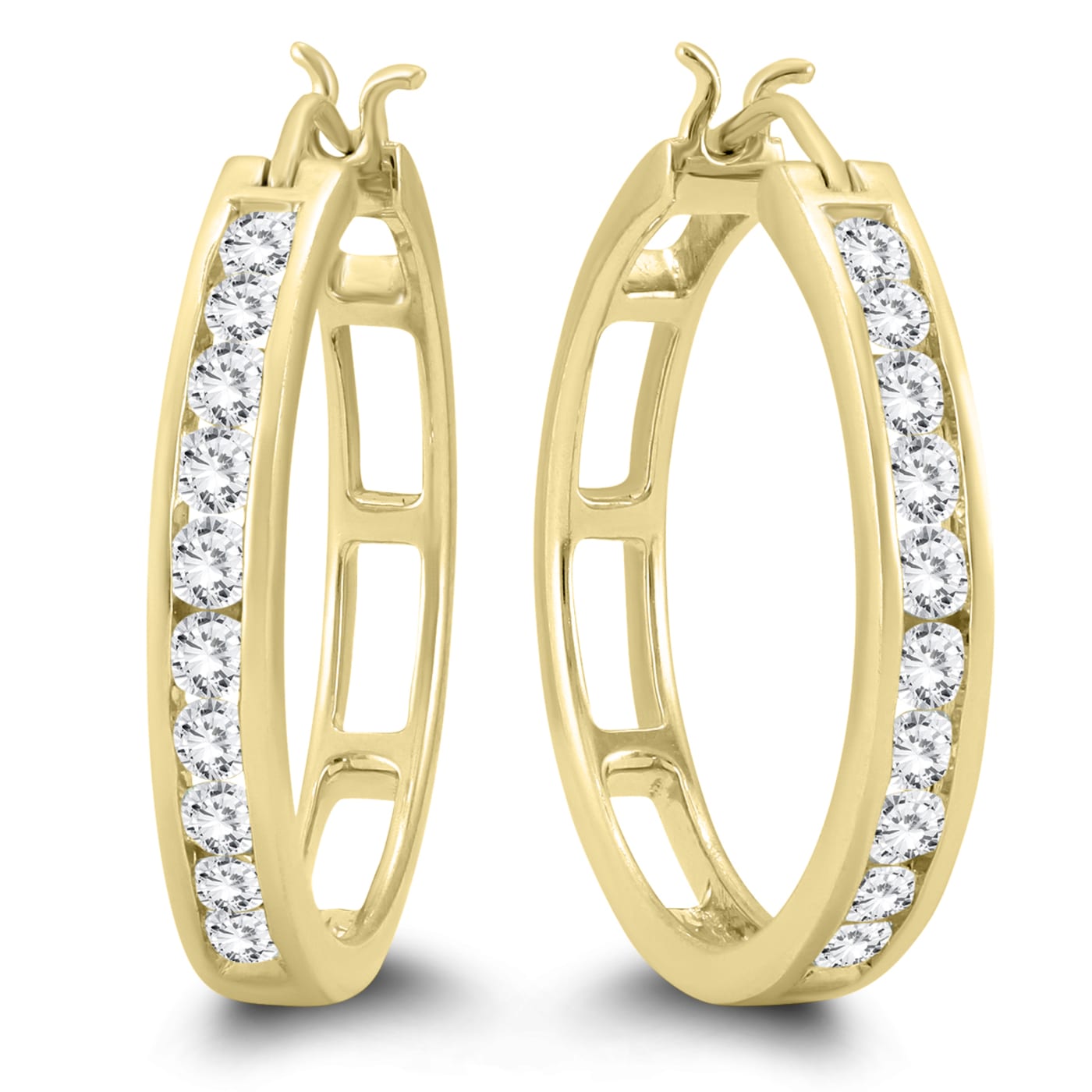 AGS Certified 1 Carat TW Diamond Hoop Earrings in 10k Yellow Gold