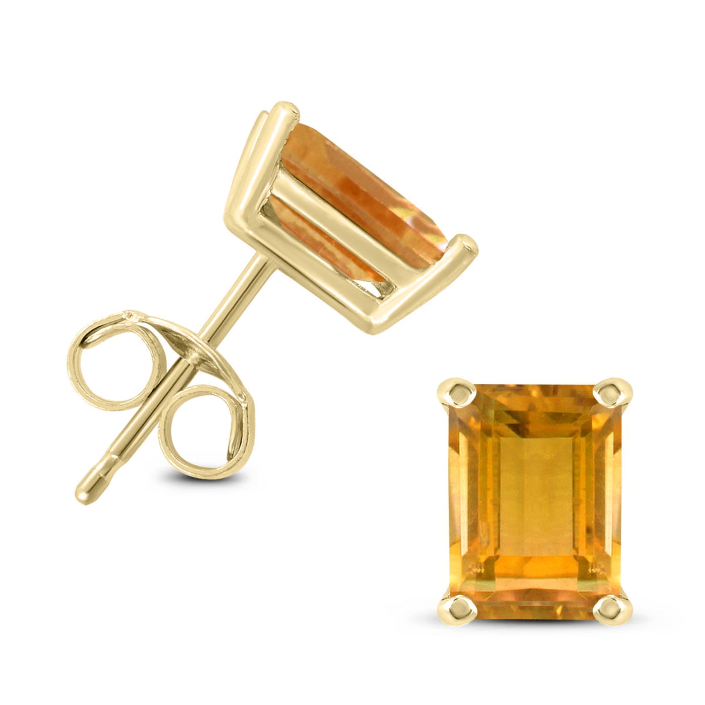 14K Yellow Gold 7x5MM Emerald Shaped Citrine Earrings 13HB2A
