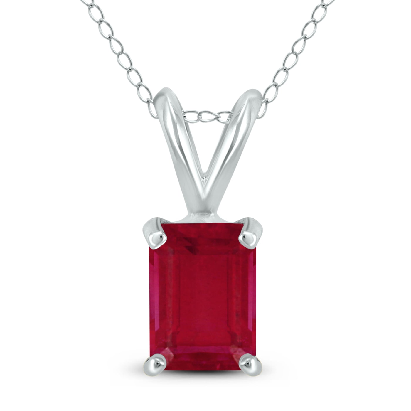 14K White Gold 6x4MM Emerald Shaped Ruby Pendant - 140NNA