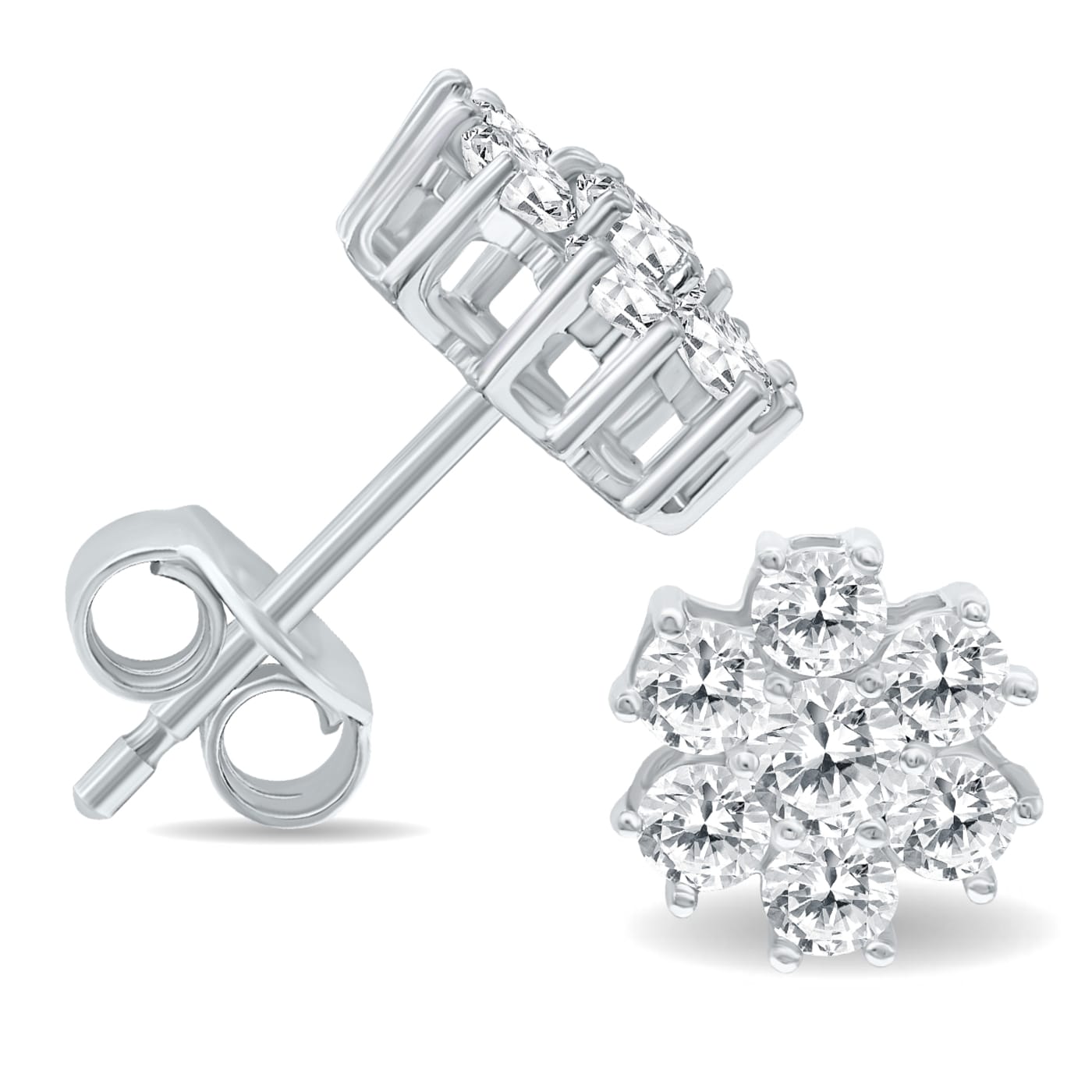 1 Carat TW Diamond Flower Cluster Stud Earrings in 14K White