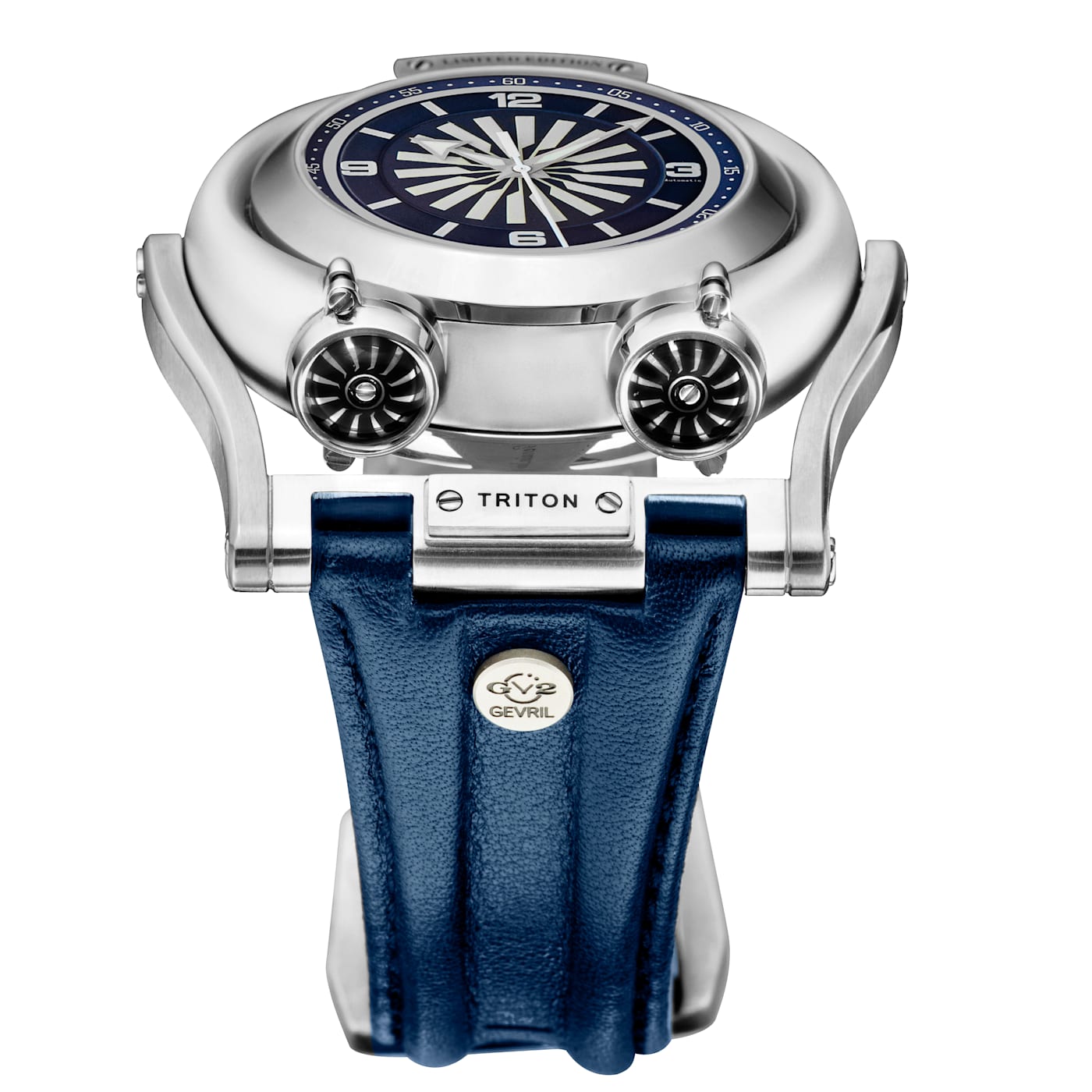 GV2 Triton Men s Blue Dial Calfskin Leather Watch 1B4TNA