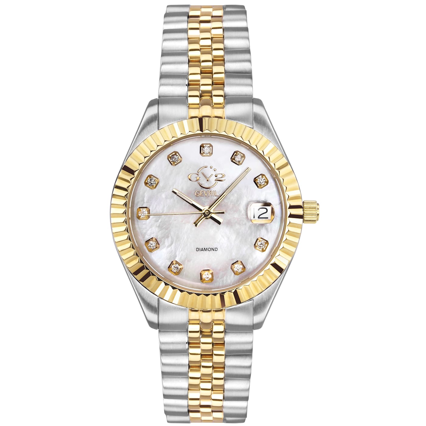GV2 By Gevril Women s 12404 Naples Diamond White MOP Dial Two Tone Watch 12L5CA