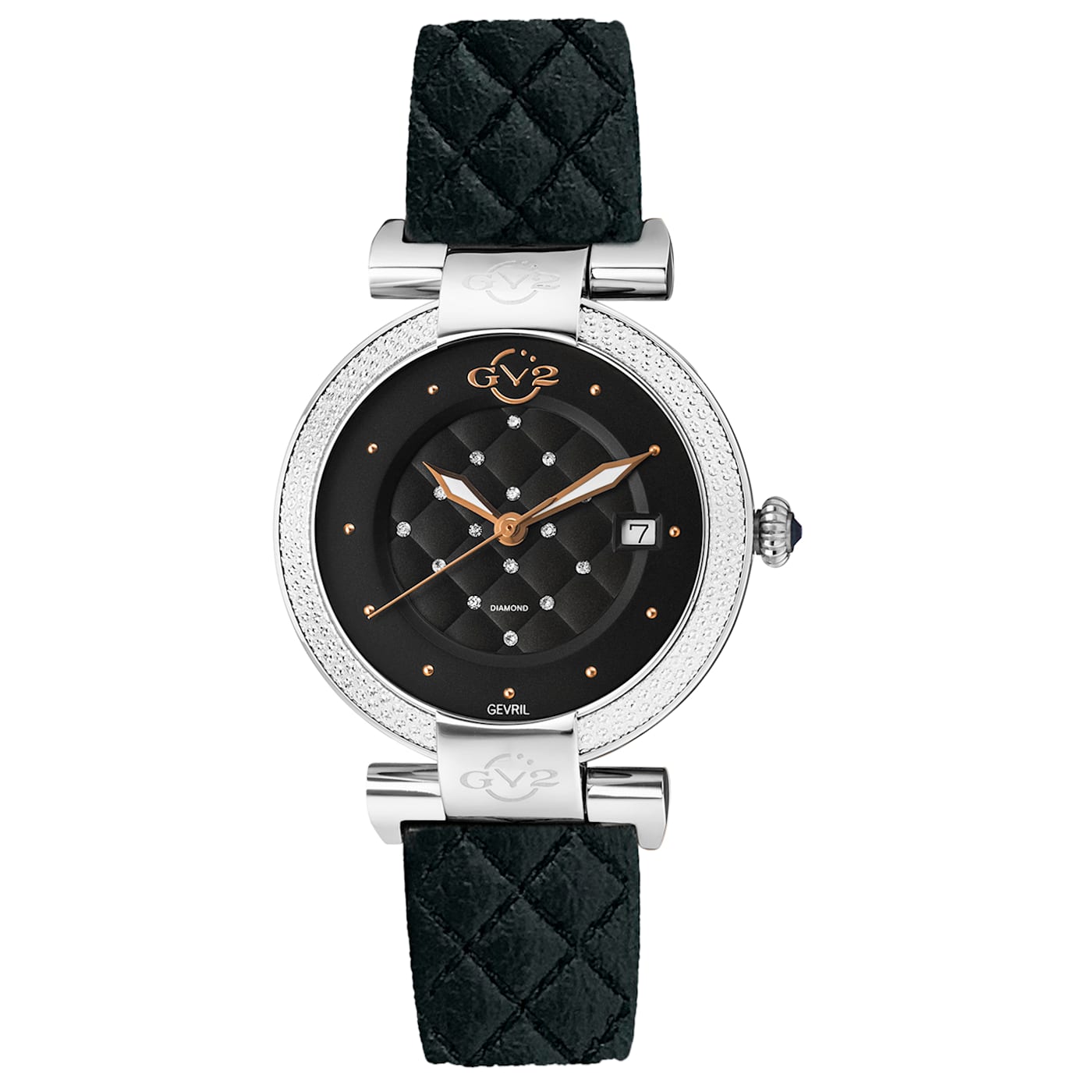 GV2 Berletta Womens Black Dial Black Vegan Quilted Strap Watch