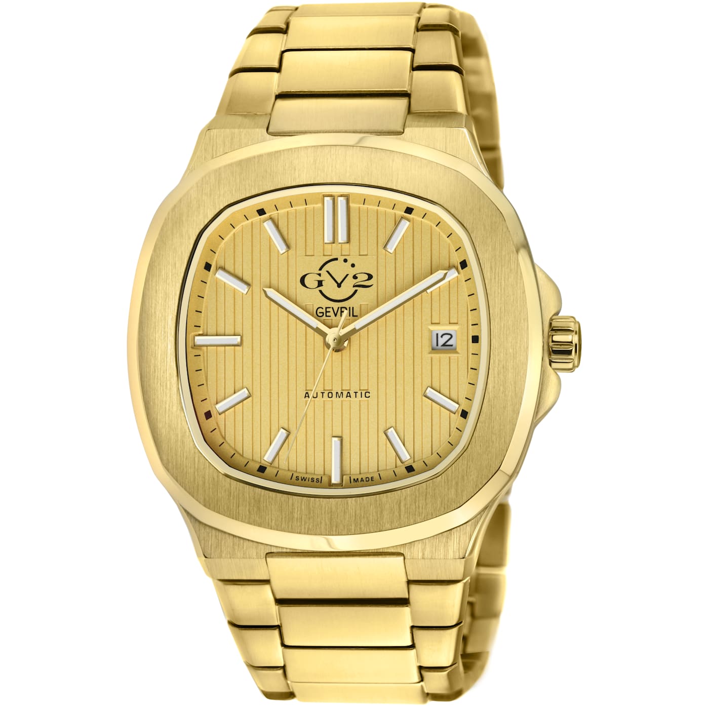 GV2 by Gevril Mens 18105 Potente Swiss Automatic Yellow Gold IP Bracelet Watch 11WRRA
