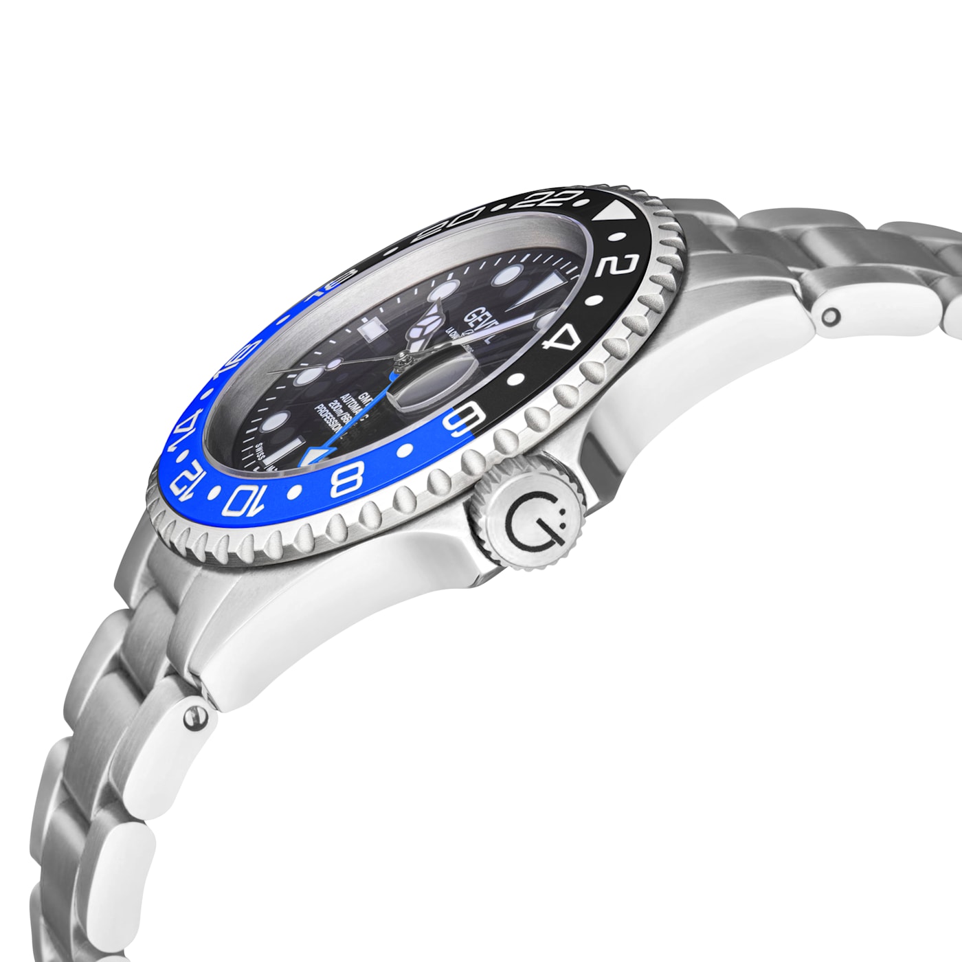 Gevril Men s Wall Street GMT BLK Dial BLK BLU Ceramic Bezel Stainless Steel Bracelet 16L82A