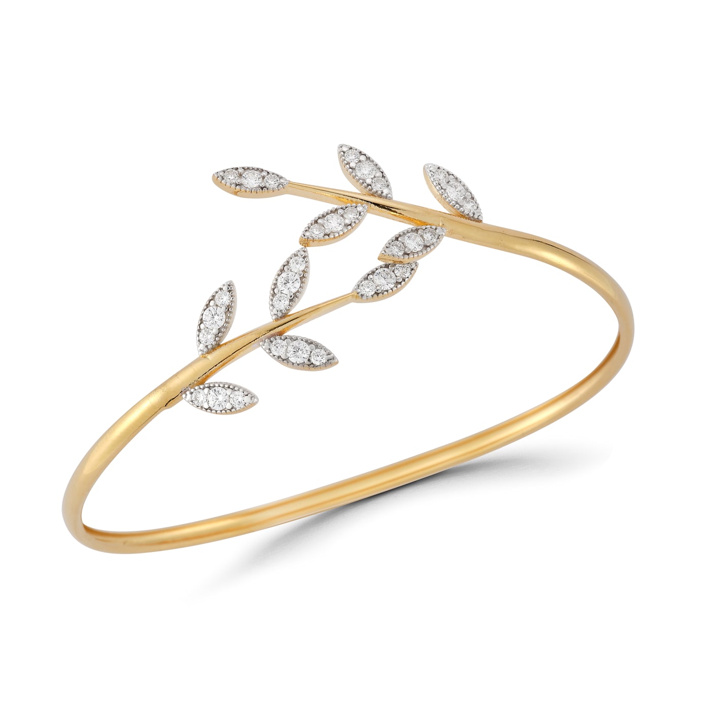 14K Gold 1.00 ct. tw. Diamond Vine Leaf Bangle