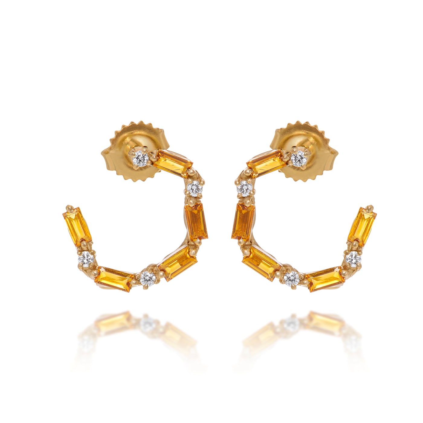 14KT Yellow Gold Rectangular Hoop Earrings 0.15 CT. T.W.