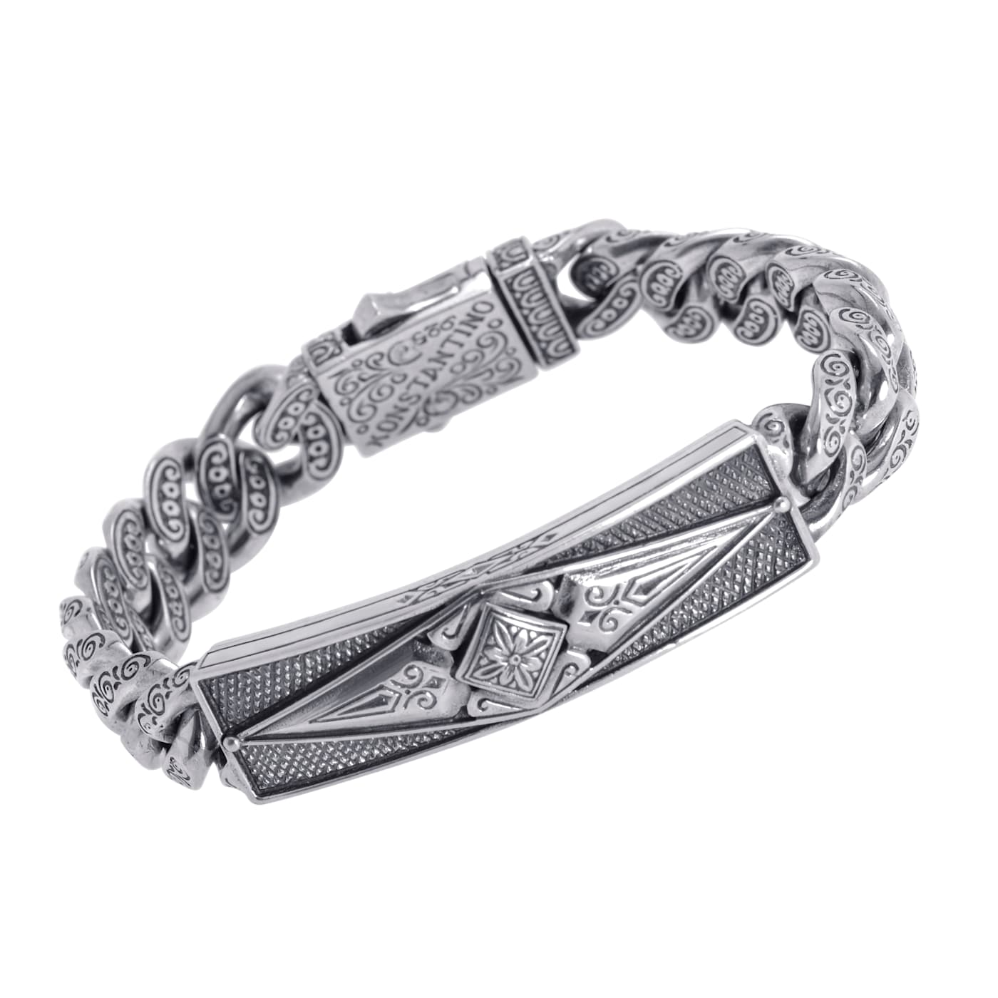 Konstantino Men's Engraved Silver Chain Bracelet