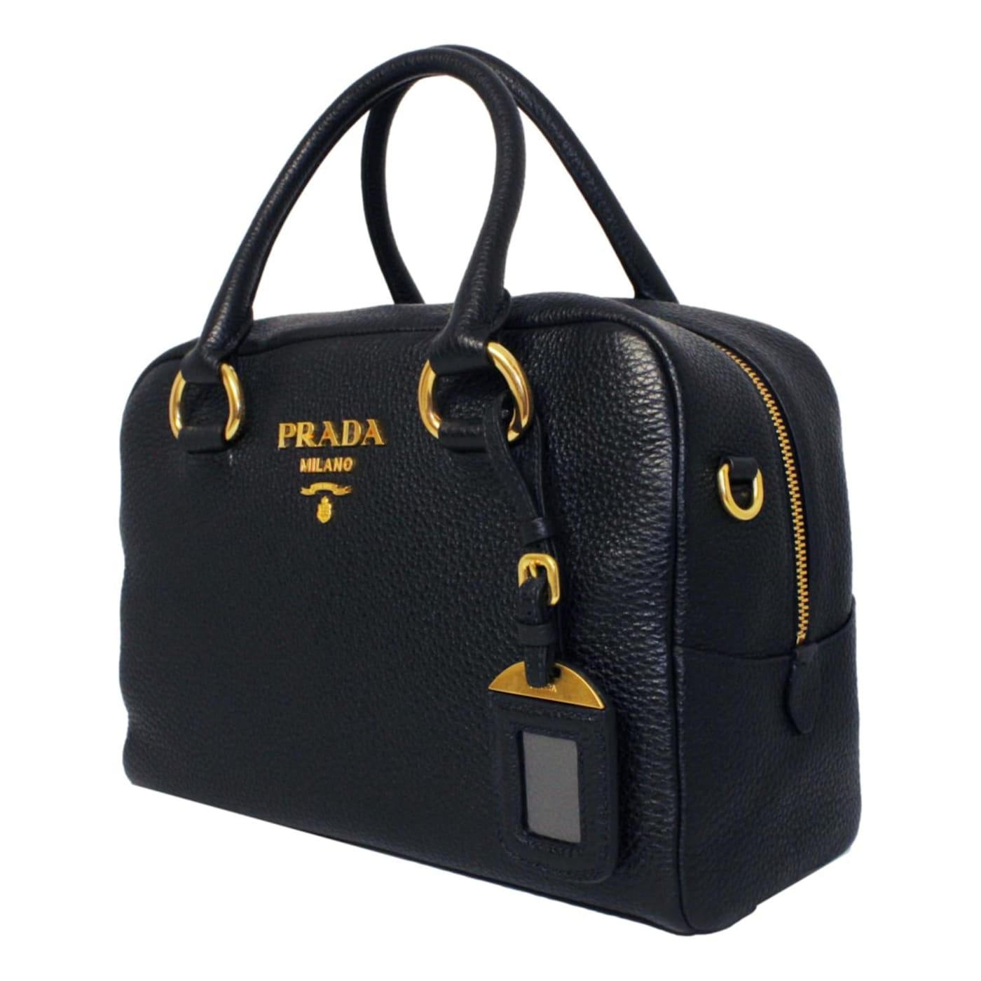 Prada Vitello Phenix Black Leather Web Stripe Crossbody