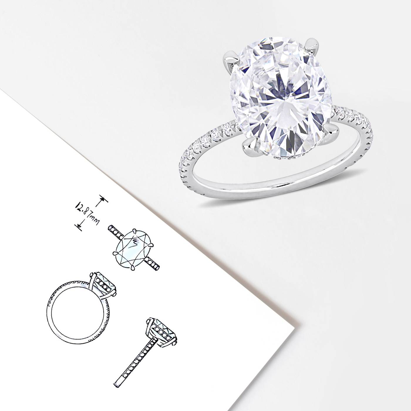 4 7/8 CT DEW Created Moissanite Engagement Ring in 10K White
