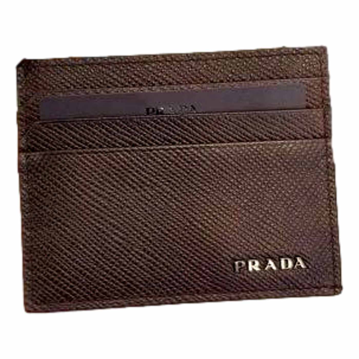 Prada Saffiano Mens Bruciato Brown Credit Card Wallet - 15H5LA