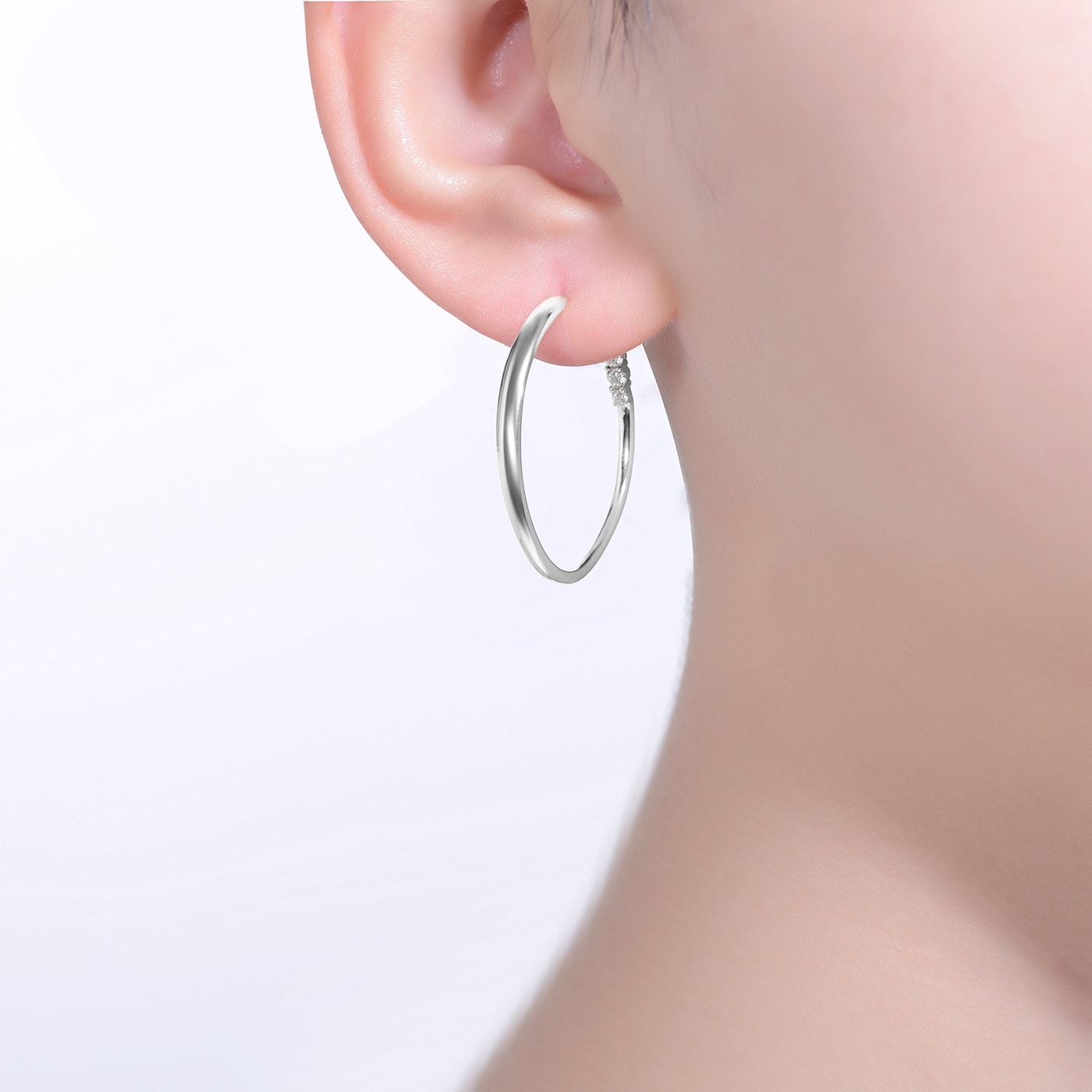 Clear Cubic Zirconia, Rhodium Over Sterling Silver with 3 Clear Cubic Zirconia, Rhodium Over Sterling Silver with 3