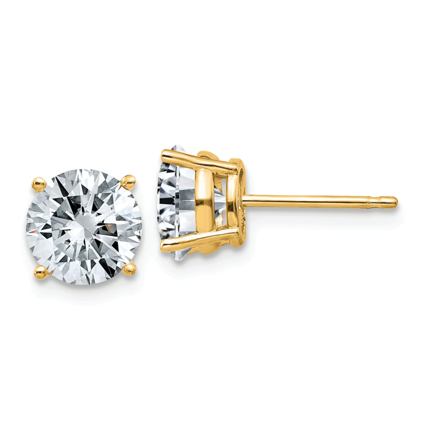 14K Yellow Gold 2.5ct. 7.0mm Round G H I True Light Moissanite Earrings - 1BWC1B 14K Yellow Gold 2.5ct. 7.0mm Round G H I True Light Moissanite Earrings - 1BWC1B