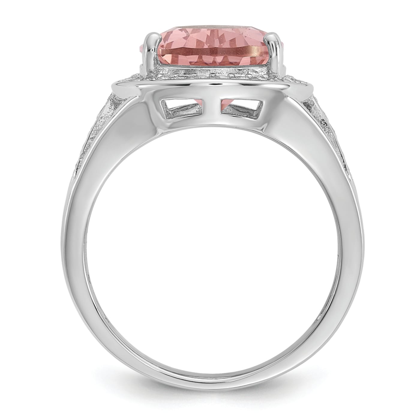 Rhodium Over Sterling Silver Pink Nano Crystal and Cubic