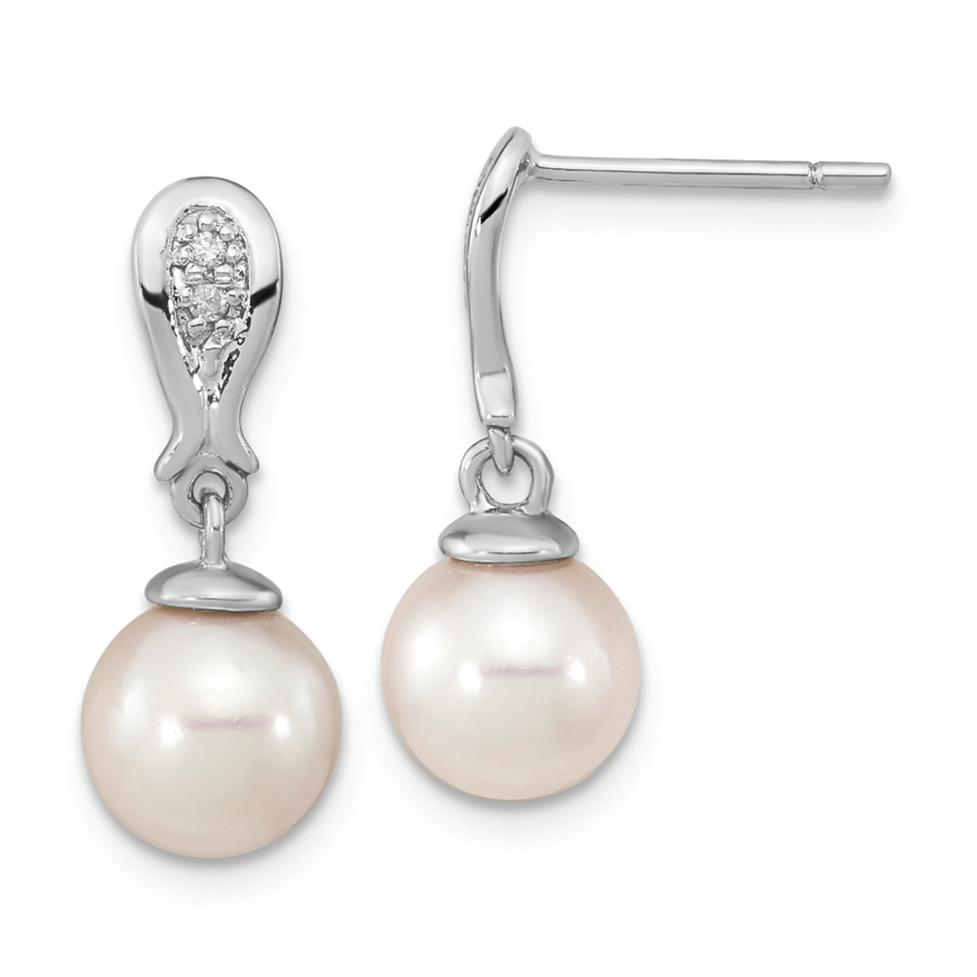 Rhodium Over 14K White Gold 7-8mm Round White Saltwater