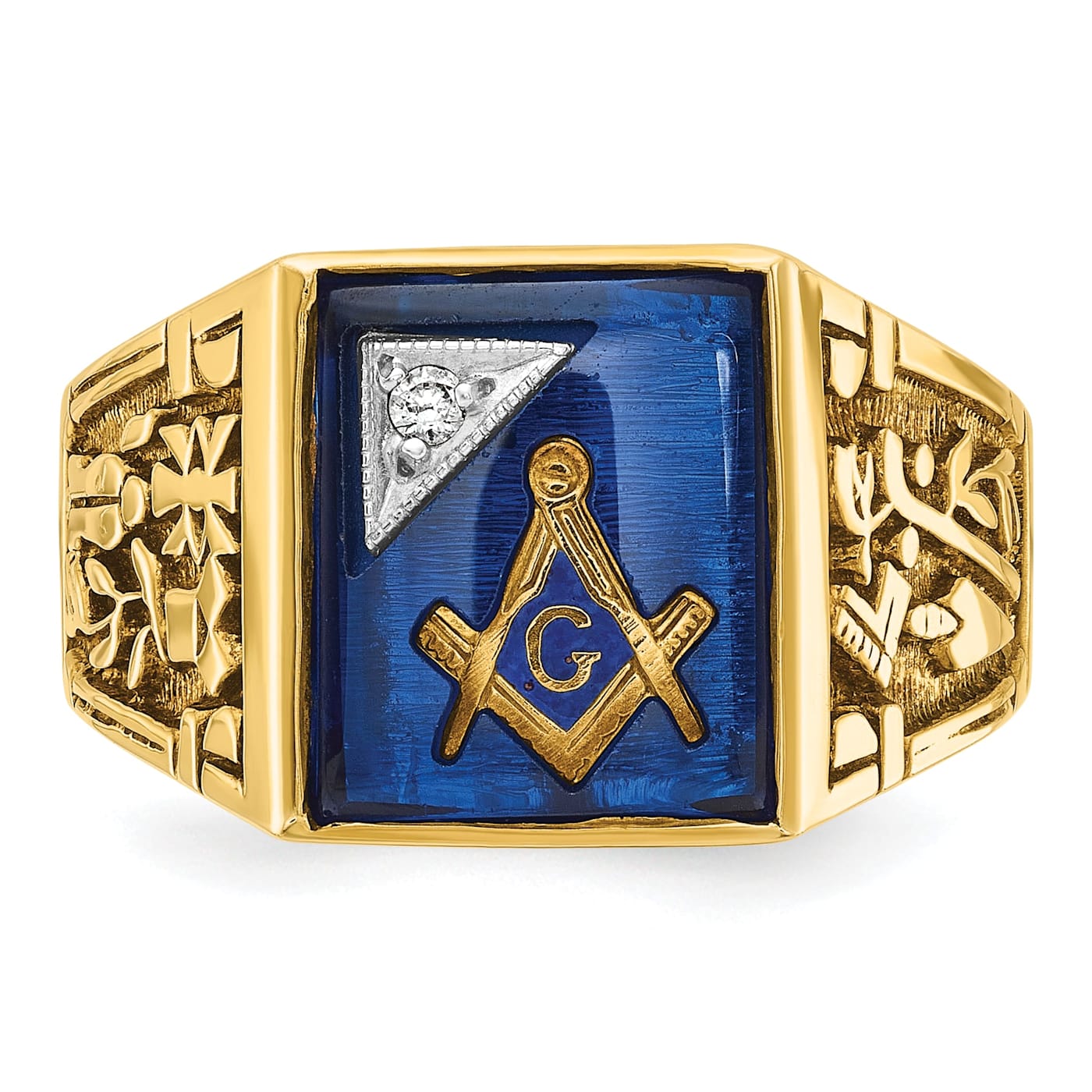 10K Yellow Gold Men's Lab Created Sapphire and Diamond Lodge