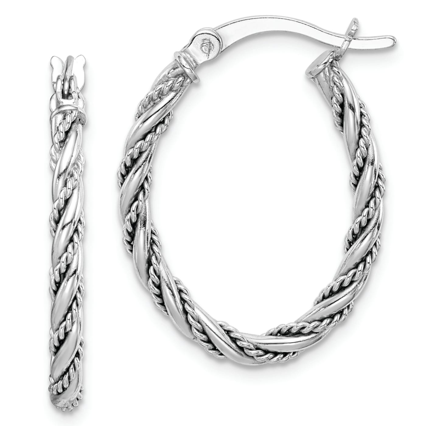 Rhodium Over Sterling Silver 2.5mm Twisted Oval Hoop