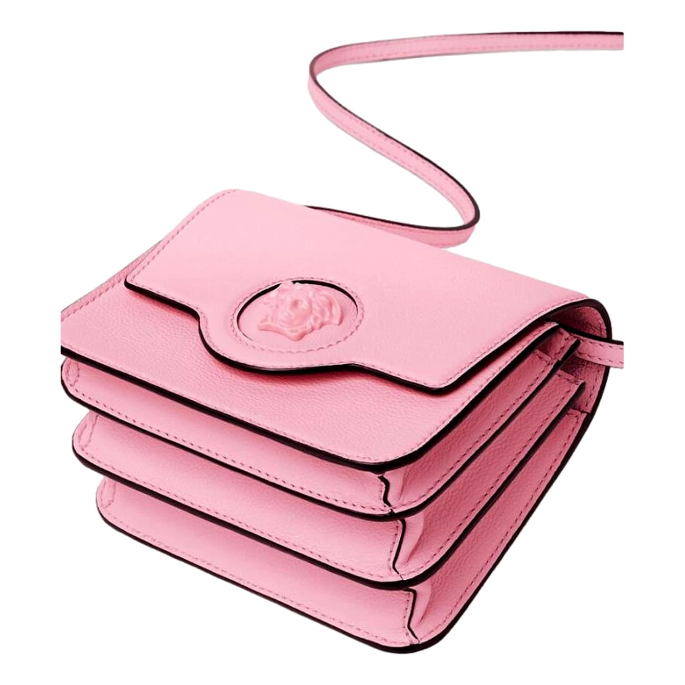 Versace La Medusa Logo Plaque Pink Pebbled Leather Crossbody