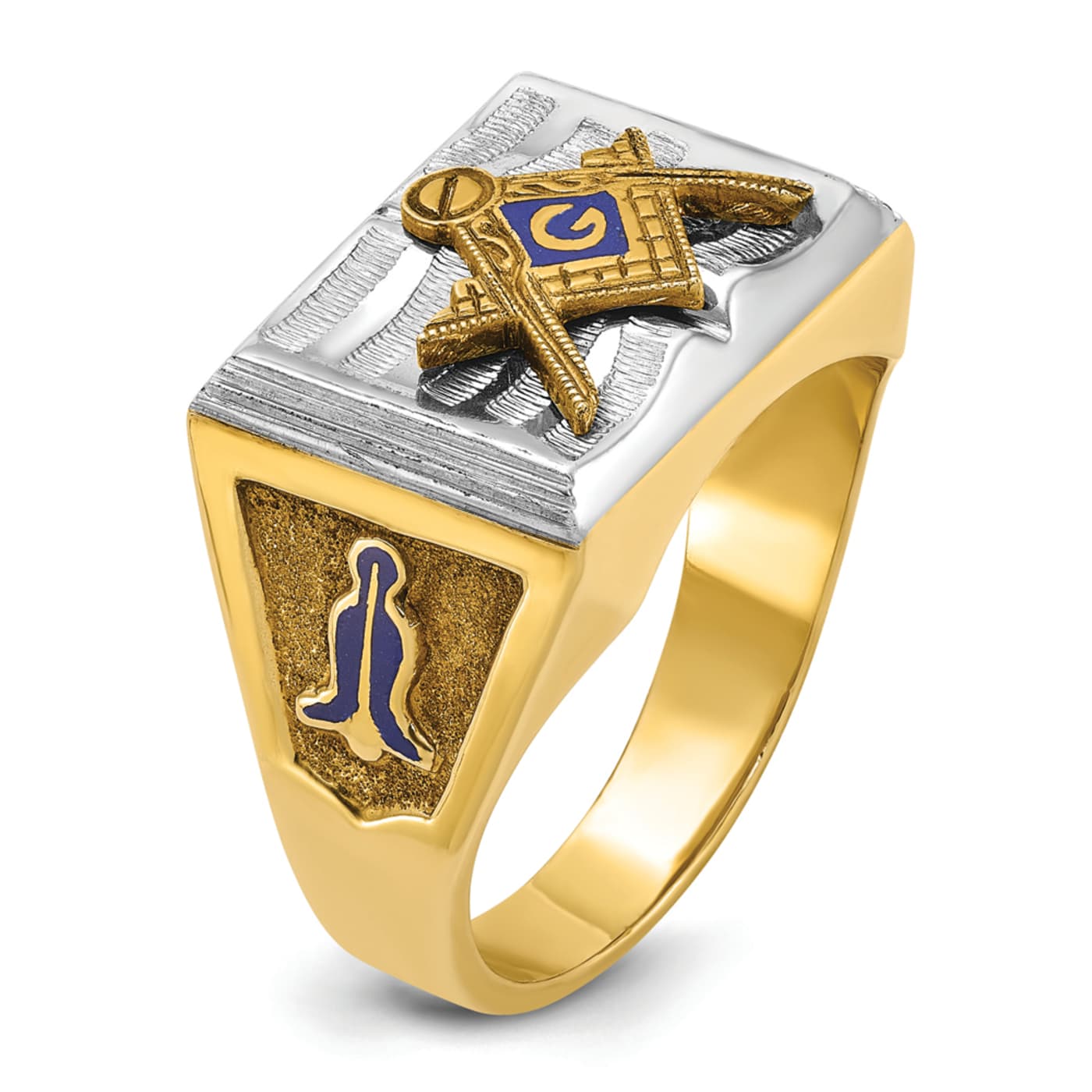 10K Two-Tone Yellow and White Gold Men's Textured Blue Lodge Master Masonic  Ring