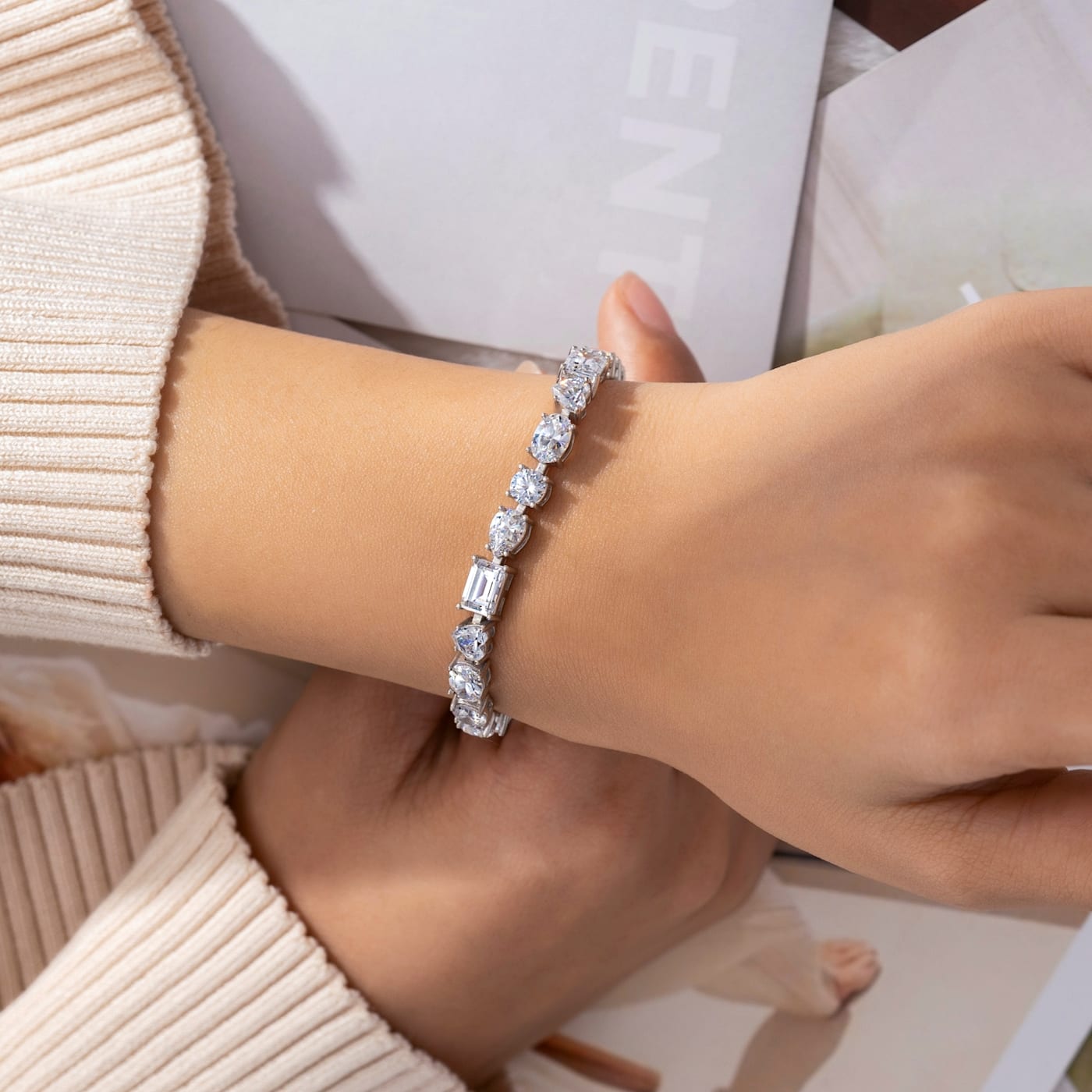 White Cubic Zirconia Platinum Over Sterling Silver Tennis