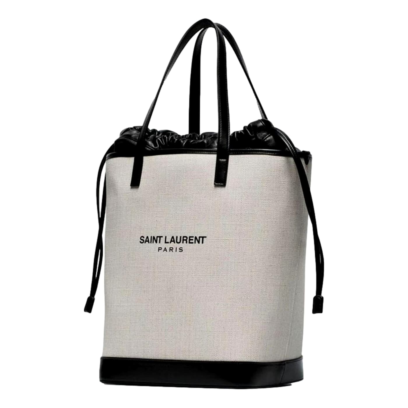 Saint Laurent Teddy White Coated Linen Drawstring Bucket Bag 16K4XA
