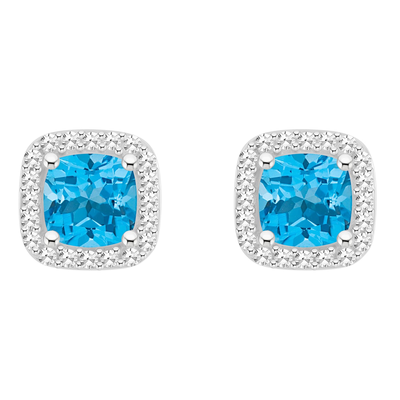 Clear Cubic Zirconia, Rhodium Over Brass Round Halo Stud