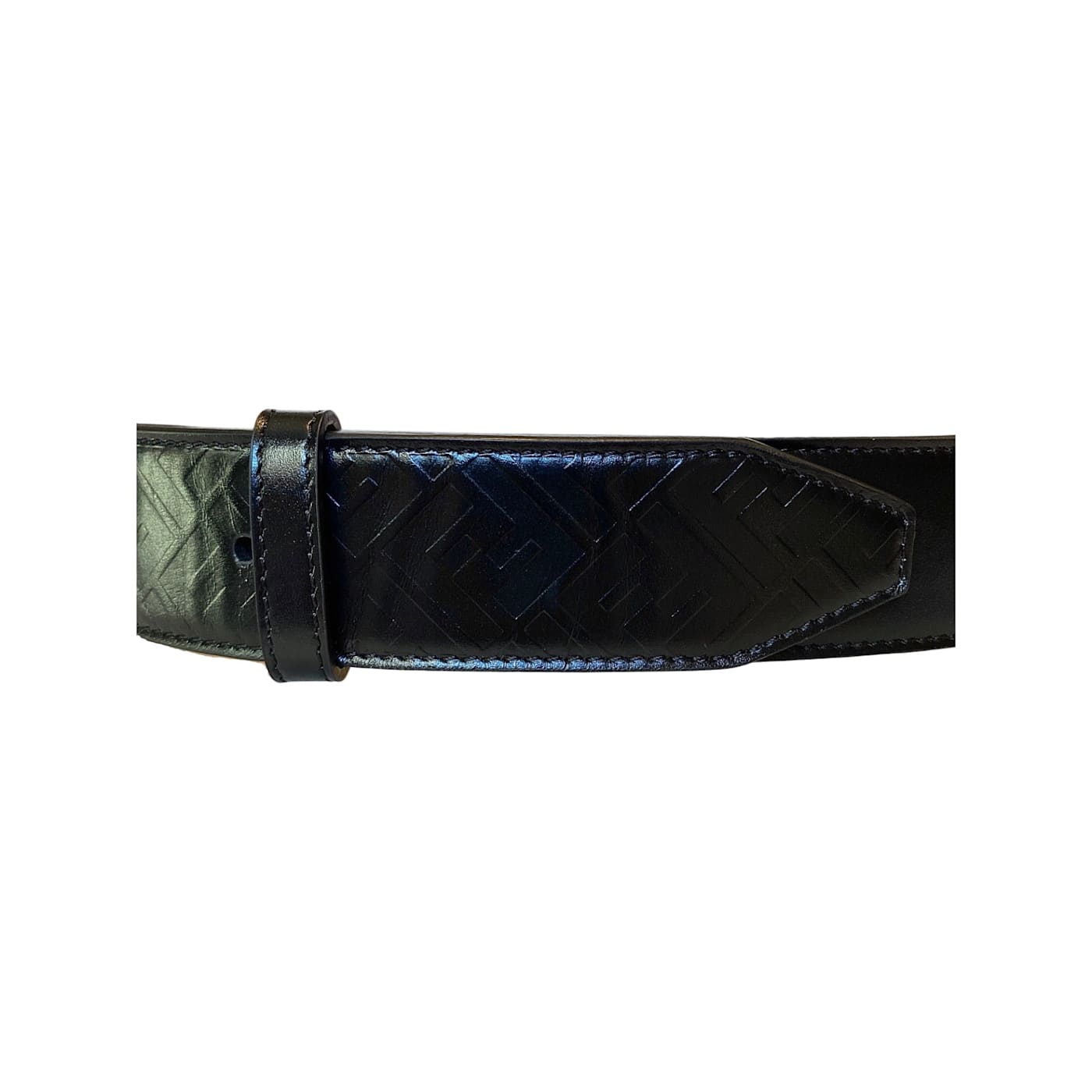 Fendi Mens Silver Buckle Smooth Black Calf Leather Belt 105