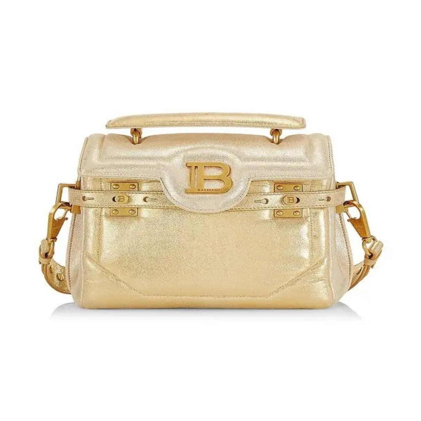 Balmain B-Buzz 23 Metallic Gold Tote Crossbody Shoulder Bag