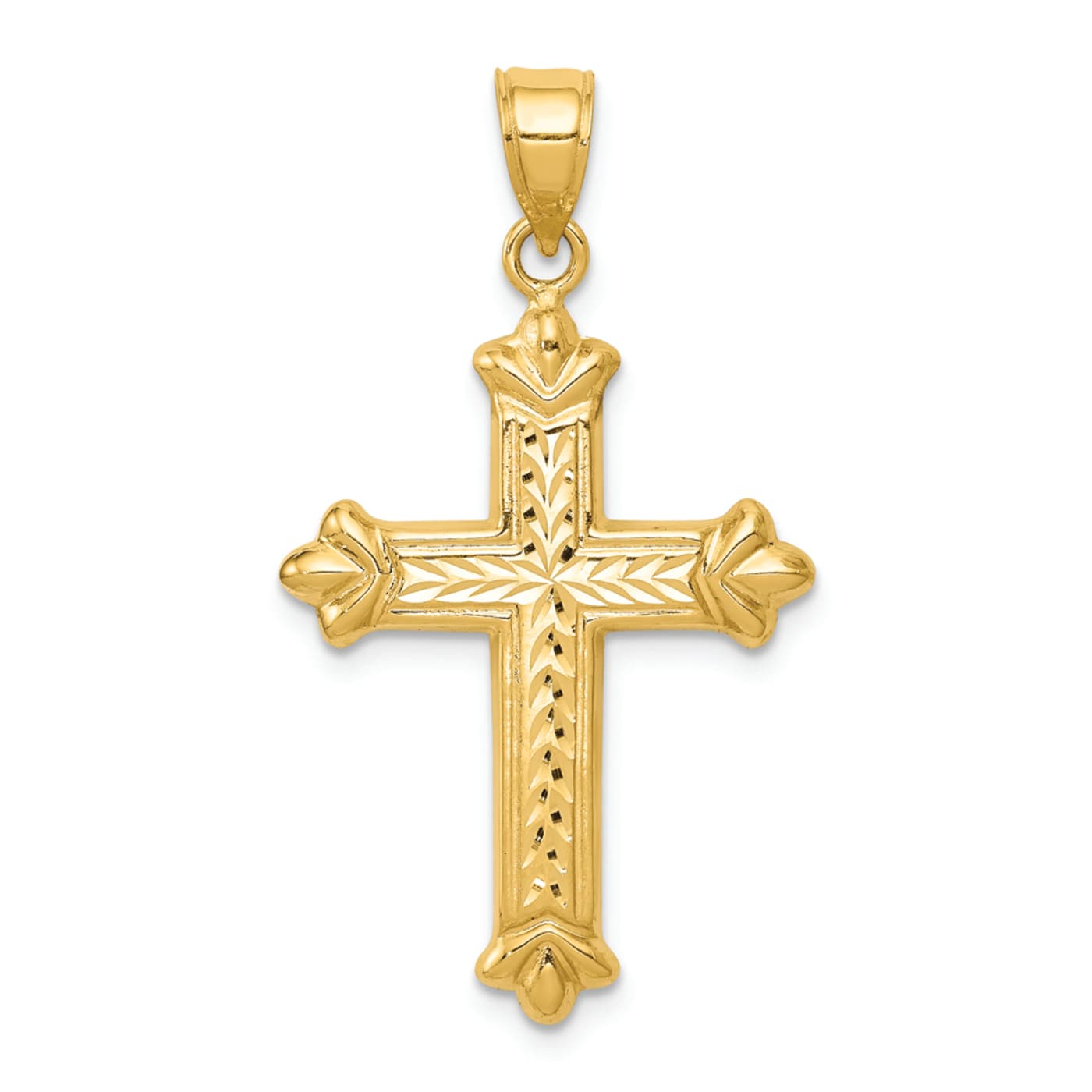 14K Yellow Gold Reversible Diamond-cut Cross Pendant - 11SW0A