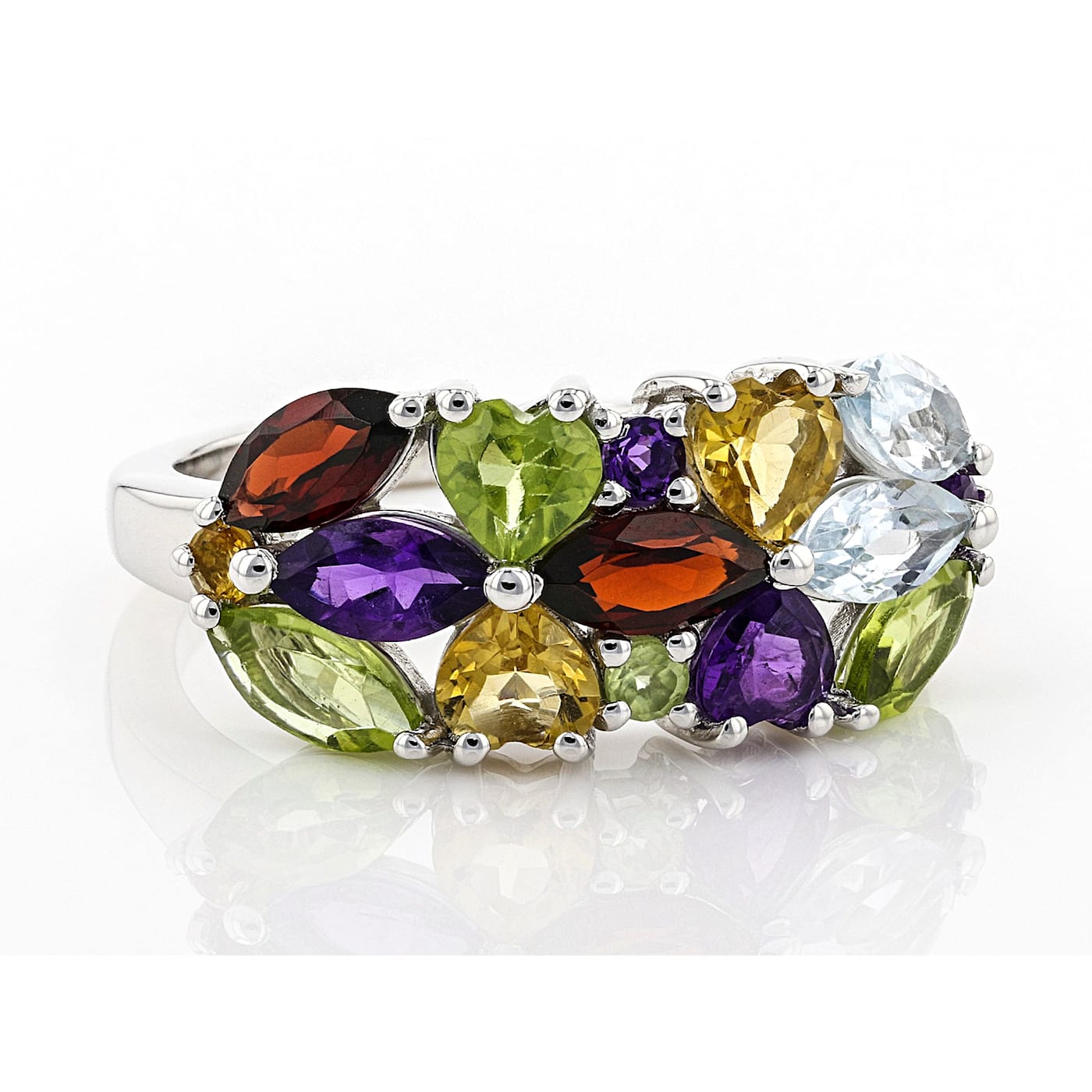 Multi-Gemstone Rhodium Over Sterling Silver Ring 2.60ctw