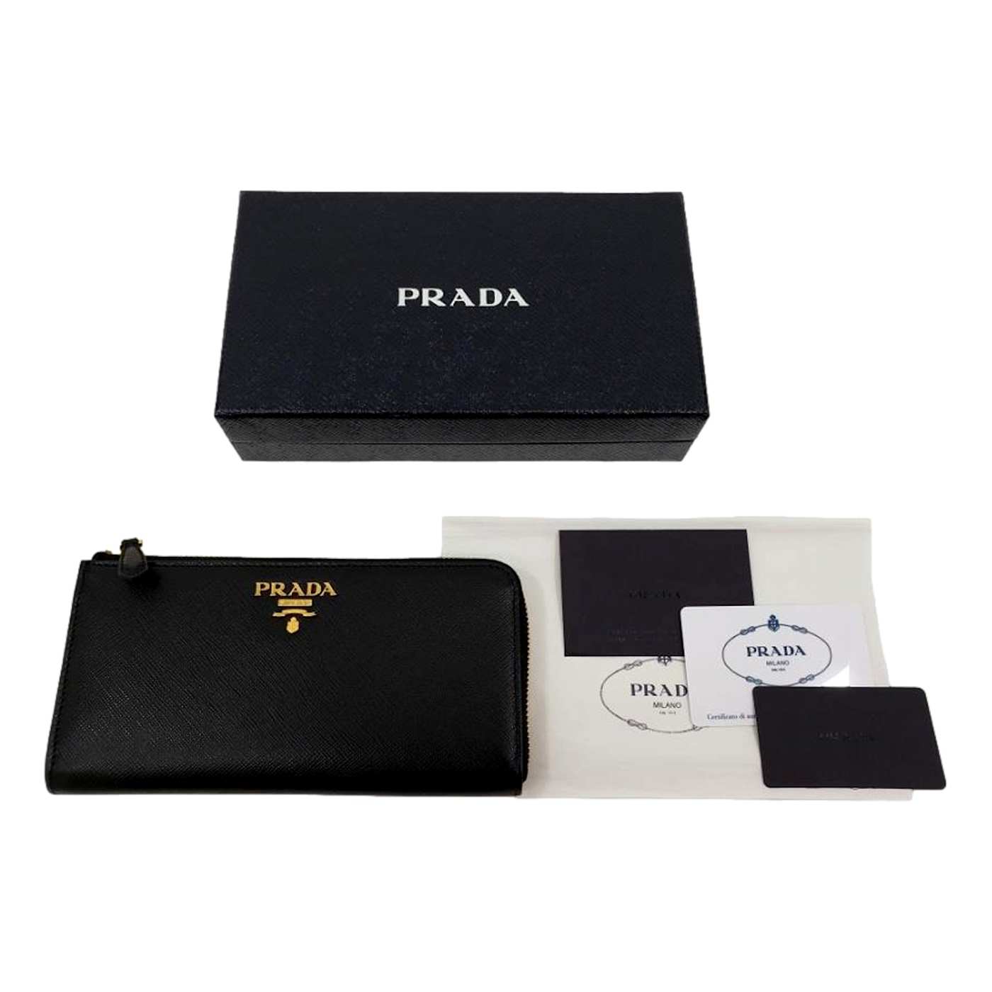 Prada Saffiano Long Continental Zip Wallet Black Leather