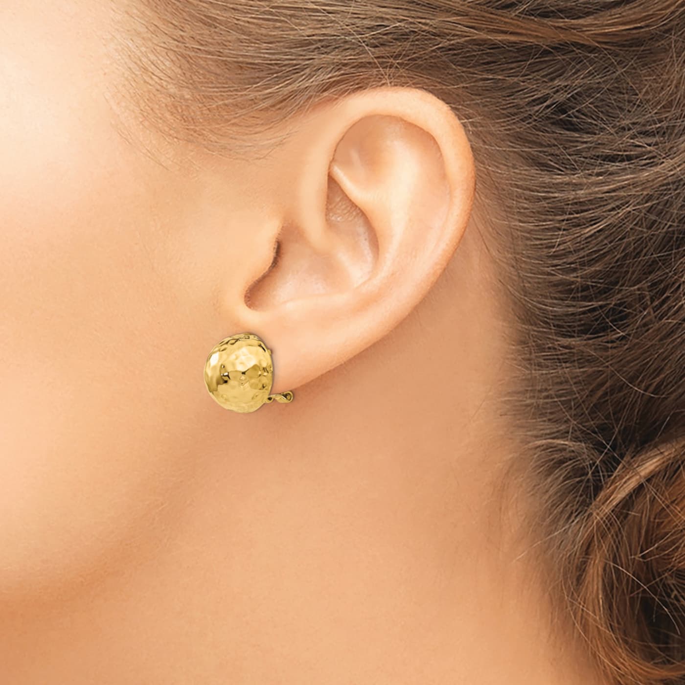 14k Yellow Gold 14mm Hammered Stud Earrings 194D2A