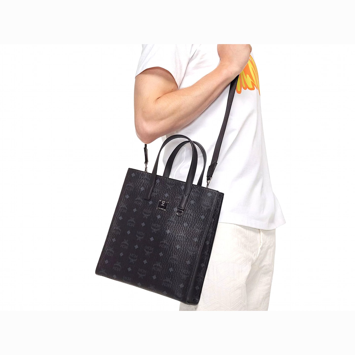MCM Small Aren Tote in Visetos Black Handbag 1BZ55A