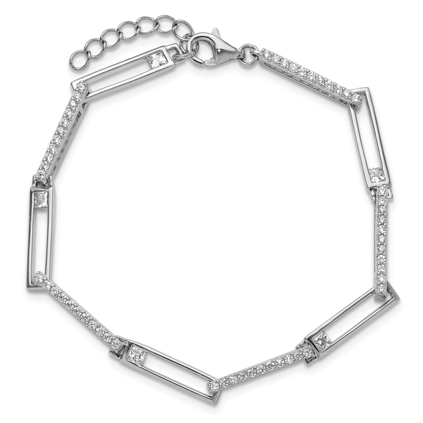 Rhodium Over Sterling Silver Fancy Cubic Zirconia Link with