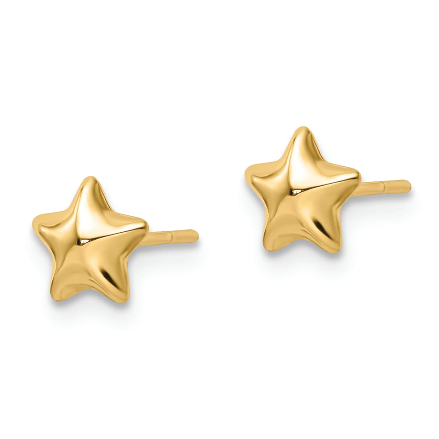 注目ブランド 14K Yellow Gold Polished Small Puffed Star Stud Earrings アクセサリー