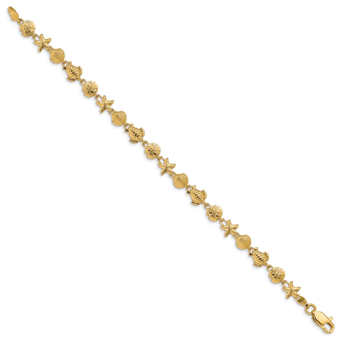 14k Yellow Gold Textured Sea Life Link Bracelet - 11YZYA