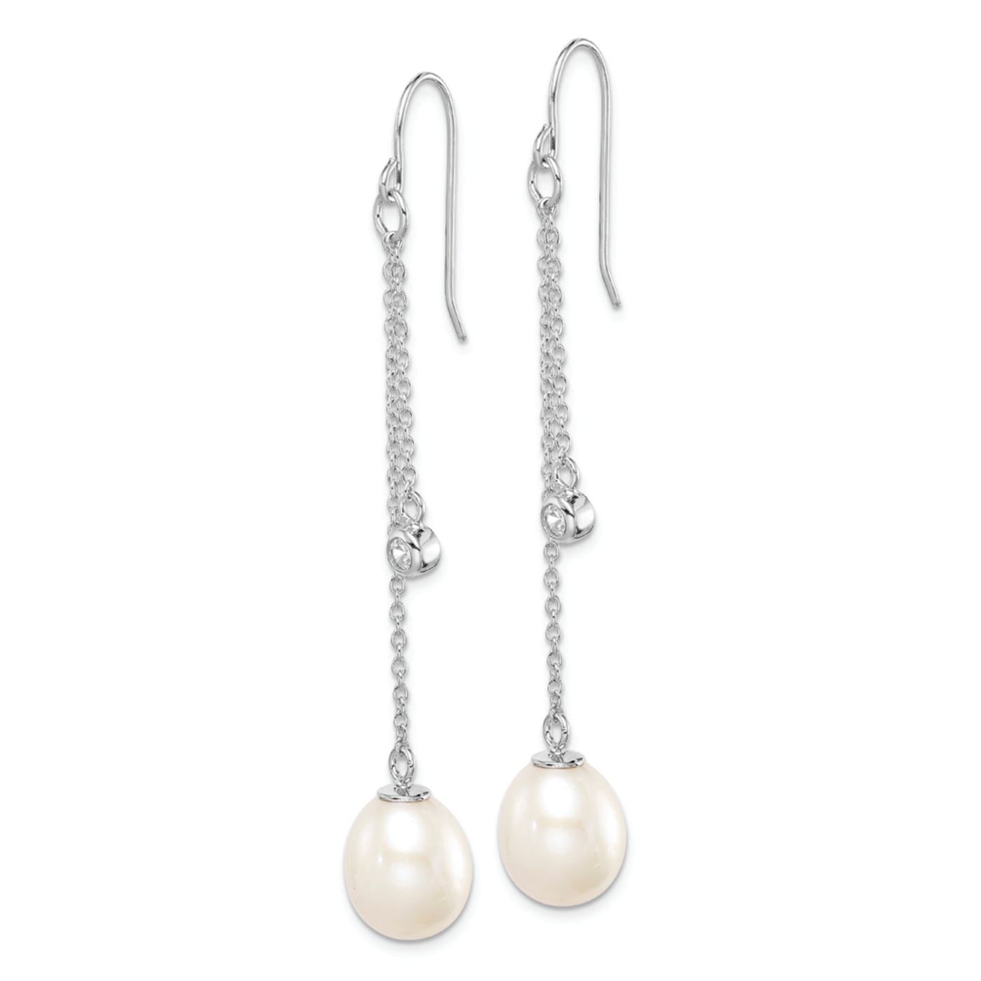 Rhodium Over Sterling Silver 9-10mm Freshwater Cultured