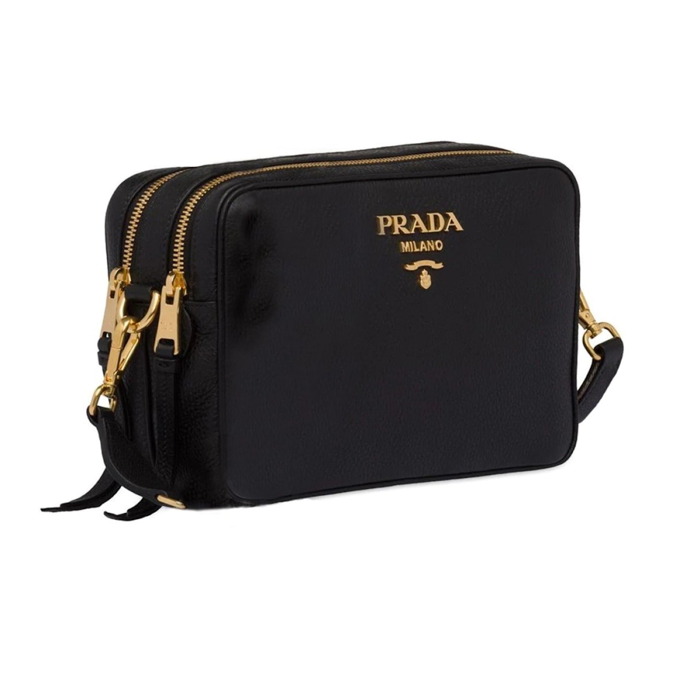 Prada Black Vitello Phenix Leather Double Zip Crossbody Bag