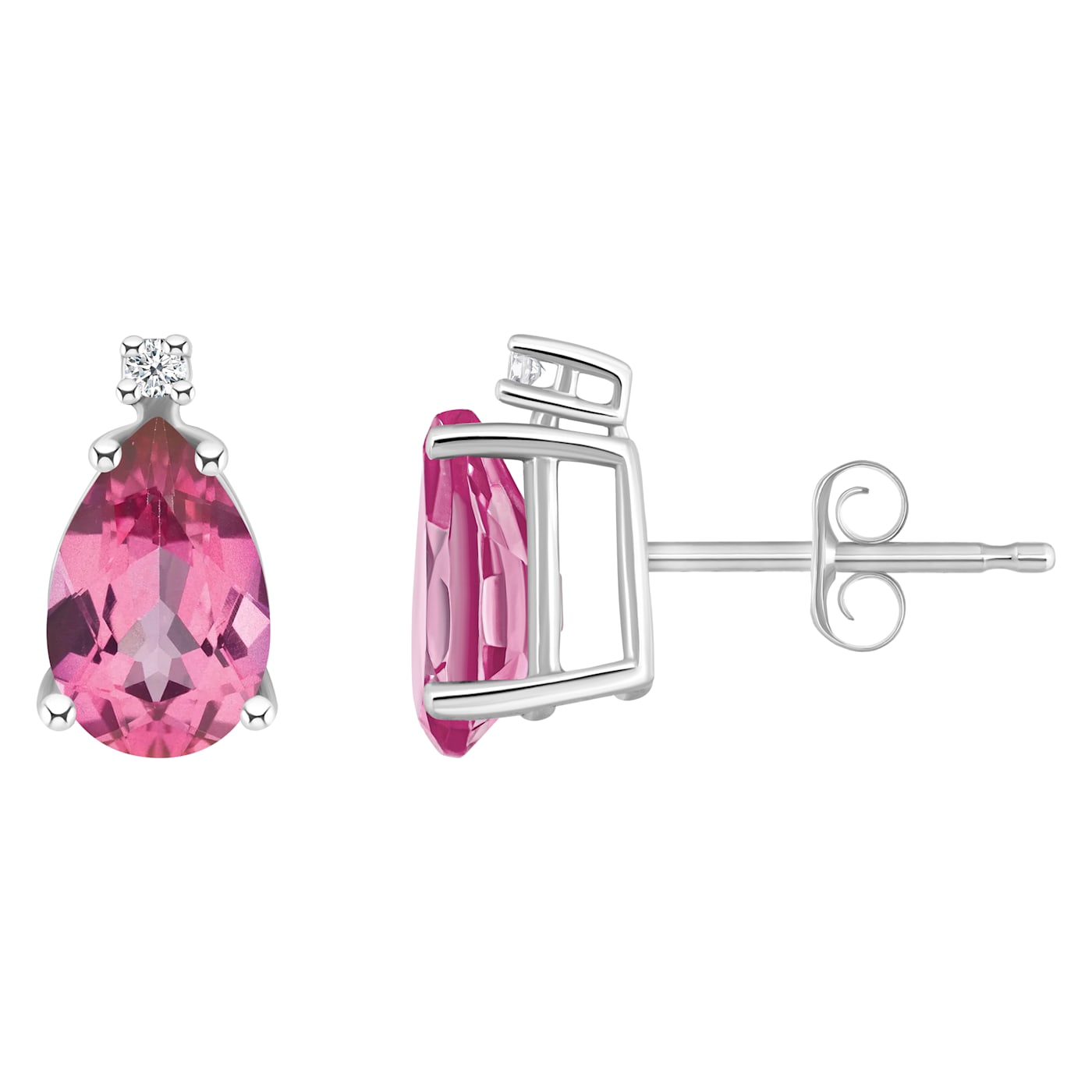 8x5mm Pear Shape Pink Topaz with Diamond Accents 14k White