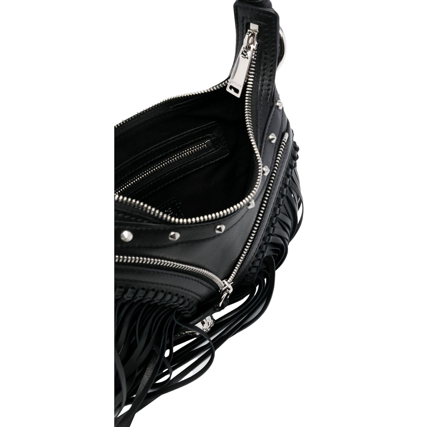 Versace Repeat Fringe La Medusa Mini Hobo Shoulder Bag Black