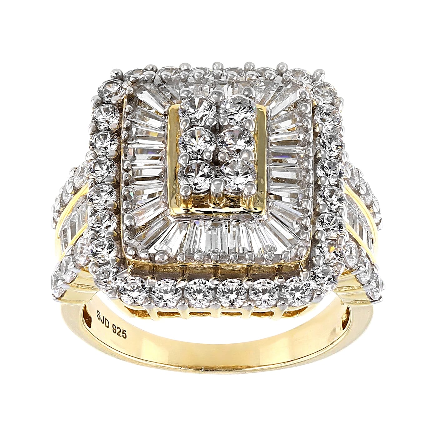 【激安大特価！】 Yellow 18k Zirconia Cubic Gold 5.90ctw Ring Silver Over Craft
