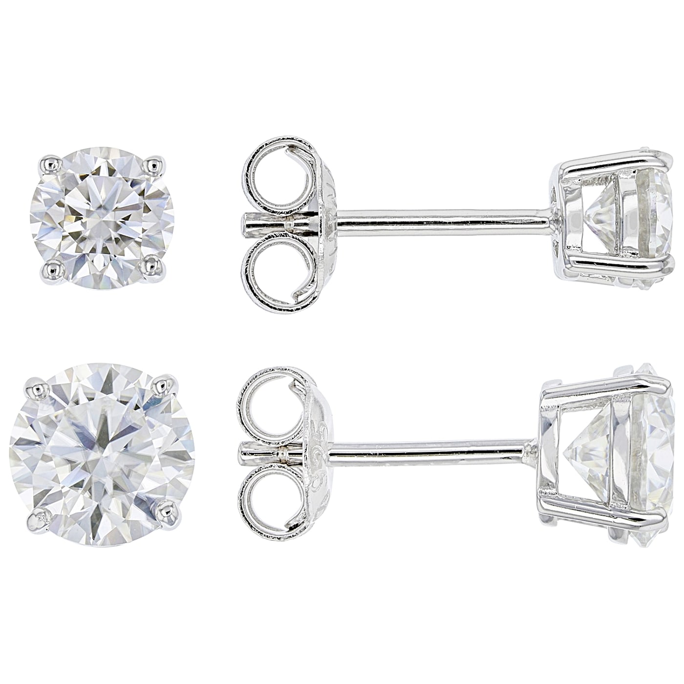 Moissanite Platineve Set Of Two Pair Stud Earrings 3.00ctw DEW