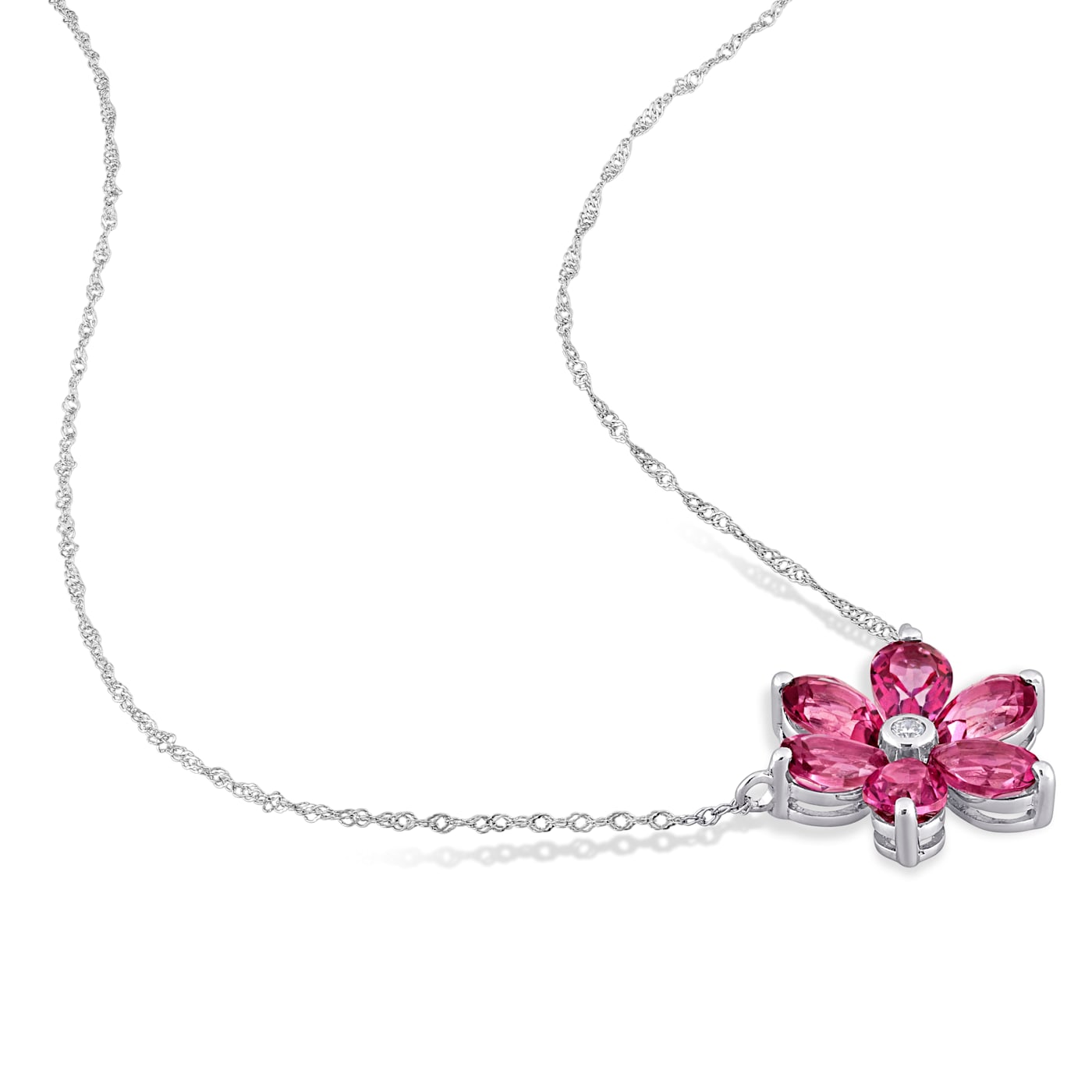 3.33ctw Pink Topaz And Diamond Accent 10k White Gold Floral