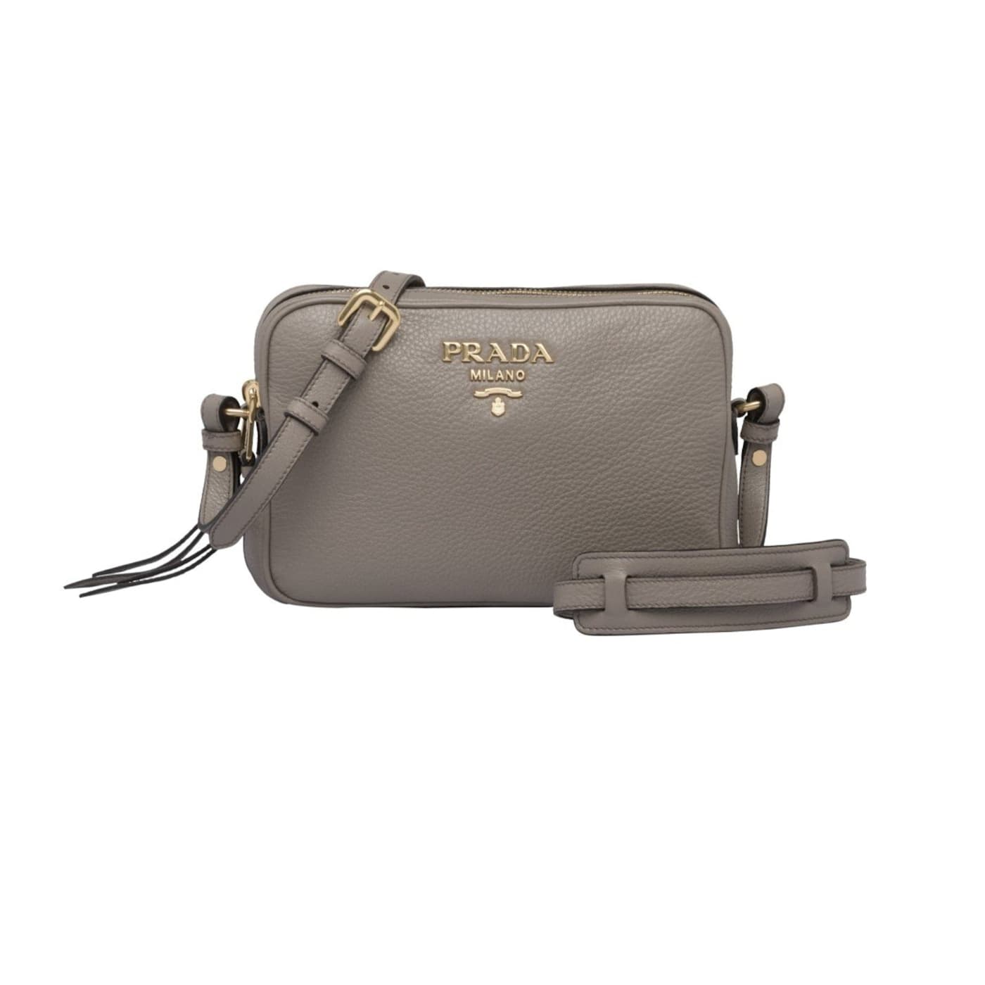 Prada Argilla Grey Vitello Phenix Leather Double Zip Crossbody Bag - 1D70XA