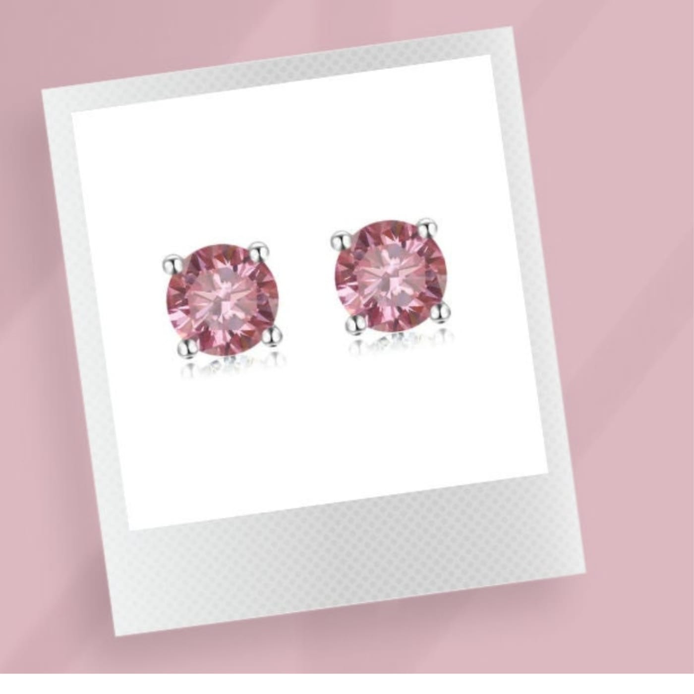 Pink Moissanite Sterling Silver Solitaire Minimalist Stud